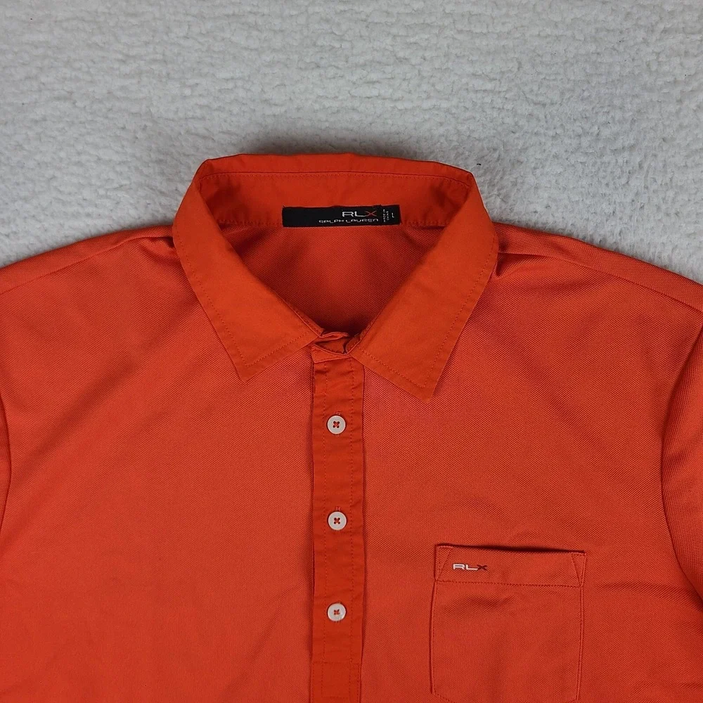 RLX Ralph Lauren‎ Polo Shirt Mens Large Dark Orange Performance Golf Pocket *